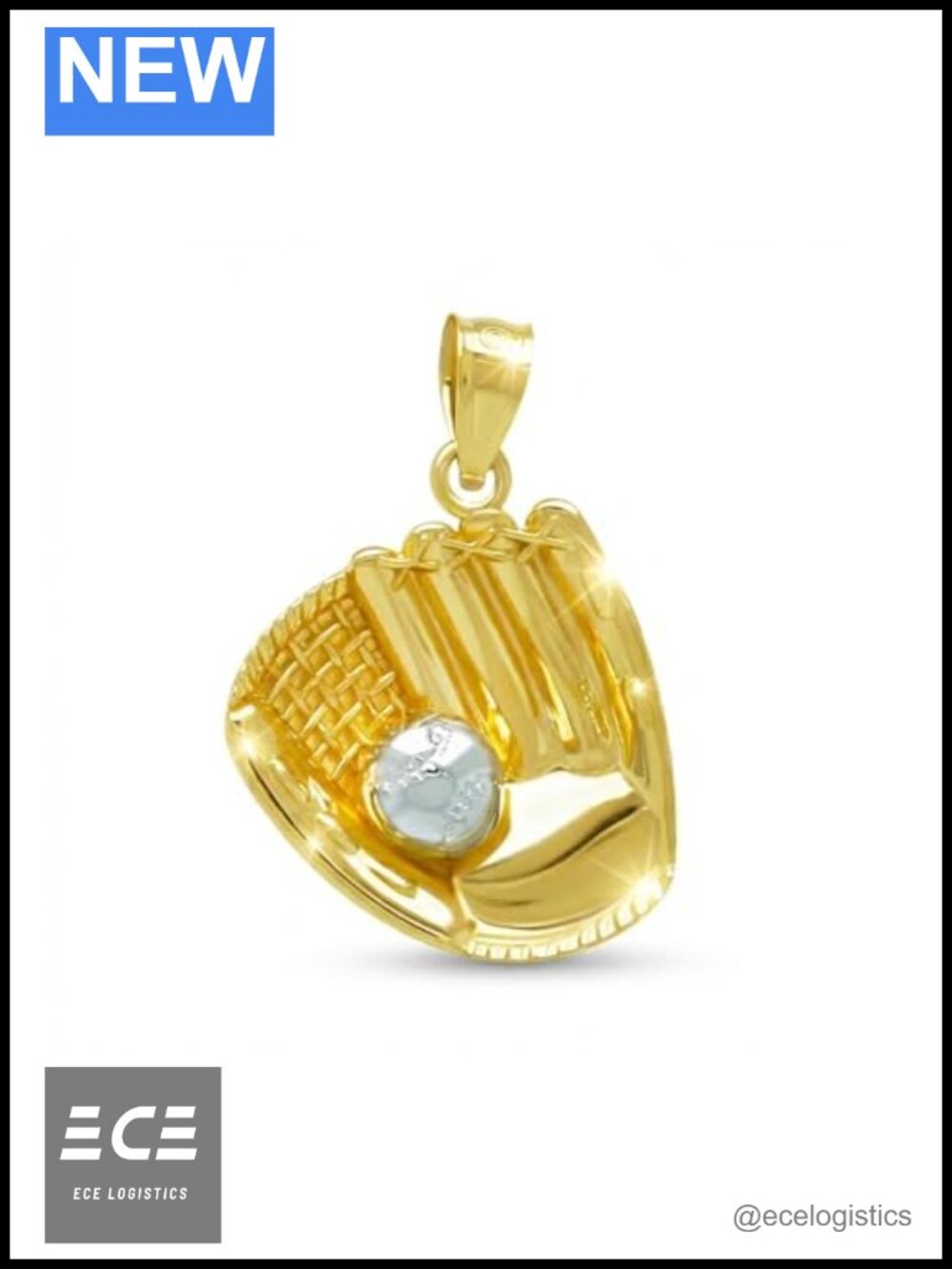 10K Yellow Gold Baseball Glove Charm Pendant Bat Gift for Player